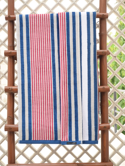 Avira Home Blue & White Striped Cotton 420 GSM Bath Towel