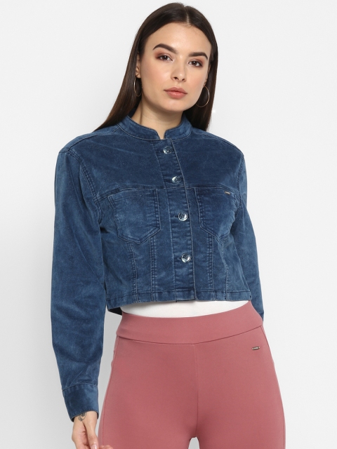 

FOSH Women Blue Solid Cropped Denim Jacket