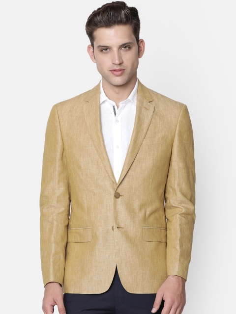 

Linen Club Men Beige Solid Single-Breasted Blazer