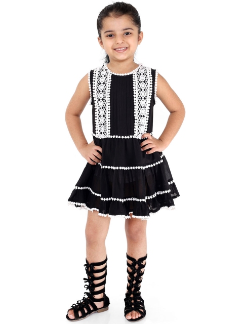 

naughty ninos Girls Black Self Design Fit and Flare Dress