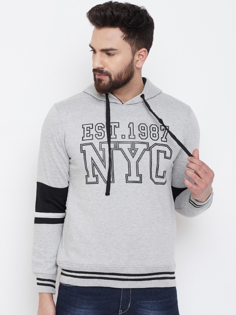 

Austin wood Men Grey Printed Hooded Sweatshirt