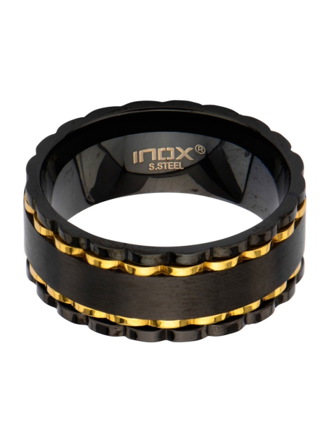 

Inox Jewelry Men Gold-Toned & Black Stainless Steel Glossy Outlined Spinner Ring