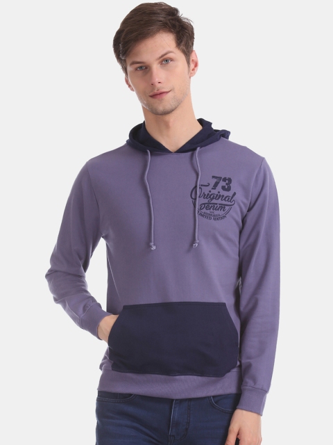

Cherokee Men Purple Colourblocked Hooded Sweatshirt