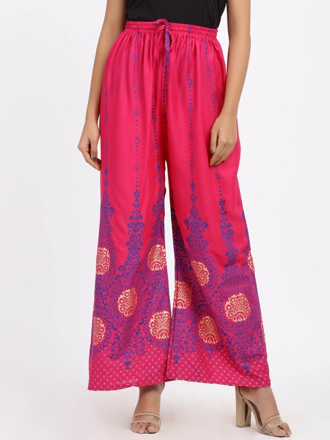 

SOUNDARYA Women Pink & Blue Printed Flared Palazzos