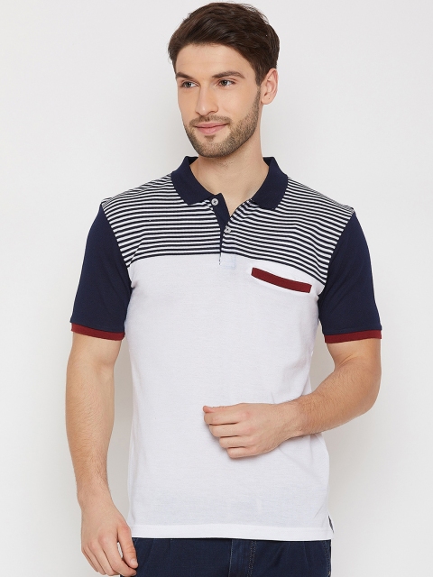 

Austin wood Men White Striped Polo Collar T-shirt