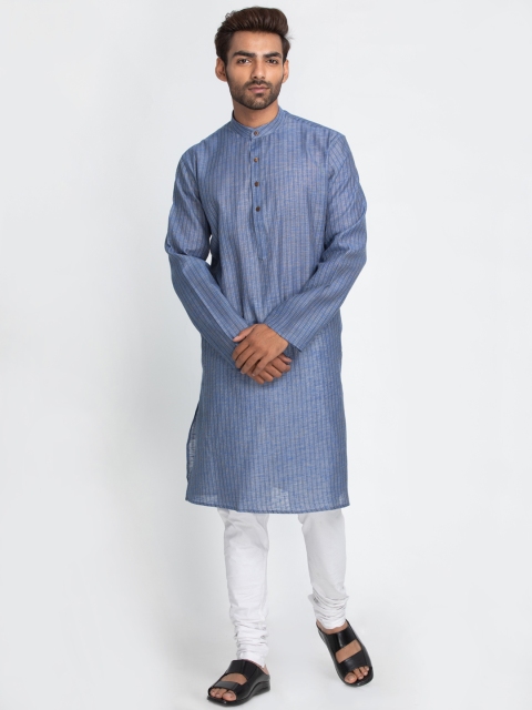 

Lakshya by Manish Men Navy Blue & Beige Striped Straight Kurta