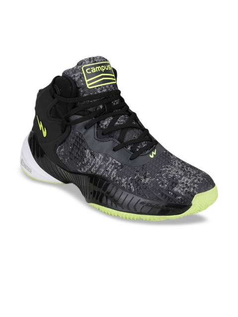 

Campus Men Black & Fluorescent Green Mesh Running Shoes