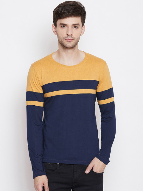 

Austin wood Men Navy Blue Colourblocked Round Neck T-shirt