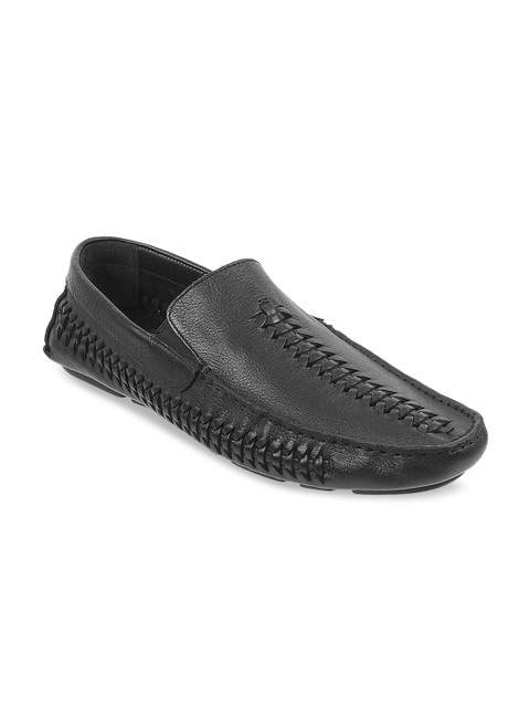 

Mochi Men Black Woven Design Leather Loafers