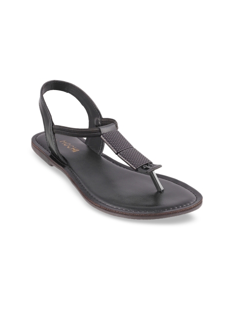 

Mochi Women Black Solid T-Strap Flats