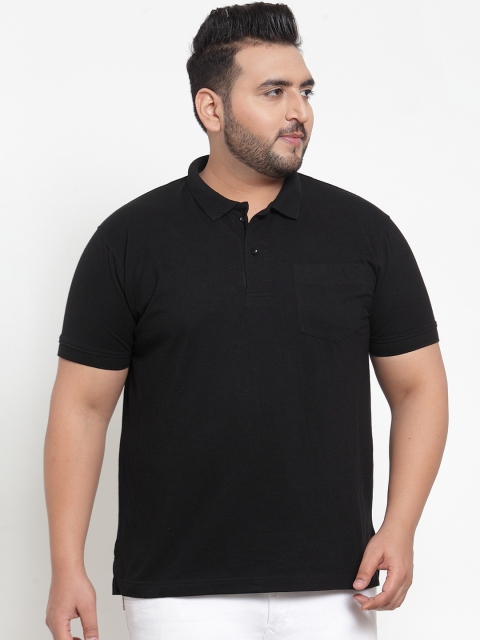 

plusS Men Black Solid Polo Collar T-shirt