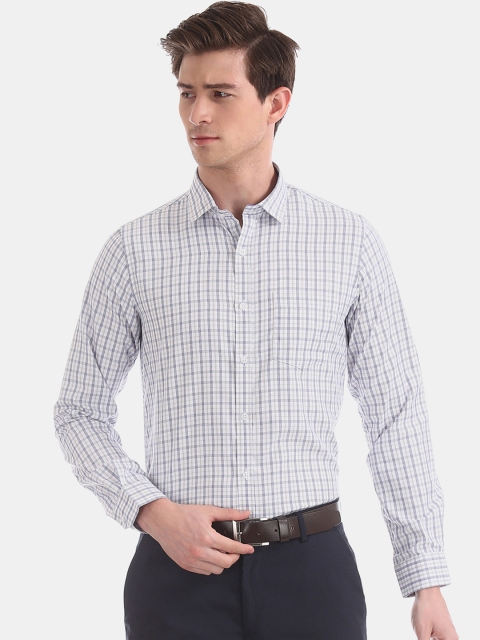 

Excalibur Men White & Grey Regular Fit Checked Formal Shirt
