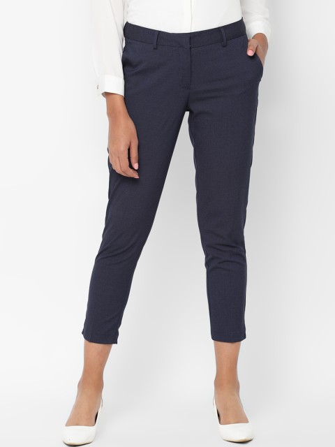 

Allen Solly Woman Women Navy Blue Regular Fit Checked Formal Trousers