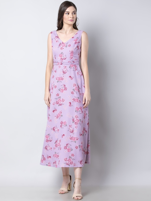 

FabAlley Women Lavender Printed Fit and Flare Dress