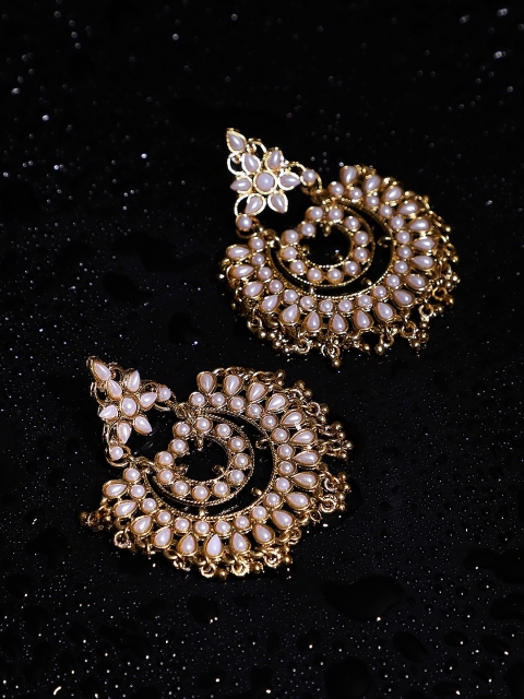 

Crunchy Fashion Gold-Toned & Off-White Crescent Shaped Drop Earrings