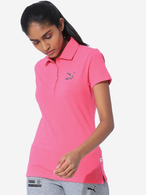 

Puma Women Pink Solid Polo Collar T-shirt