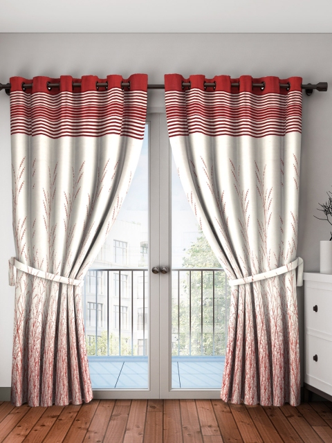 

Cortina Maroon & Off-White Set of 2 Printed Black Out Long Door Curtains