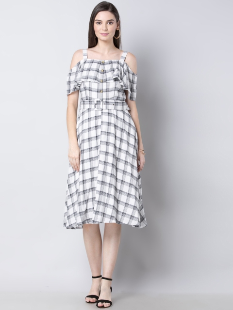 

FabAlley Women Black Checked Fit and Flare Dress