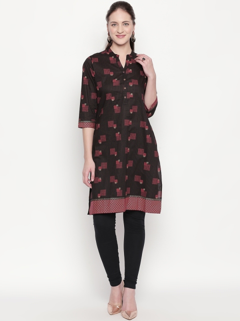 

RANGMANCH BY PANTALOONS Women Maroon & Pink Striped Straight Kurta