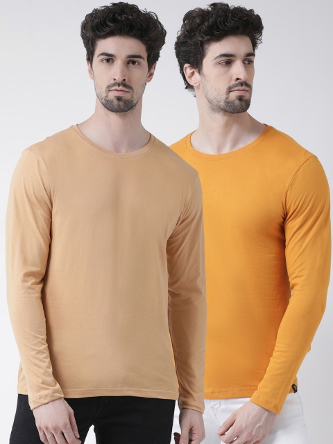 

Friskers Men Pack Of 2 Solid Round Neck T-shirts, Beige