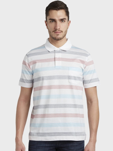 

ColorPlus Men White Striped Polo Collar T-shirt