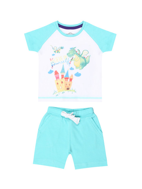 

Nap Chief Kids Turquoise Blue & White Printed T-shirt with Shorts