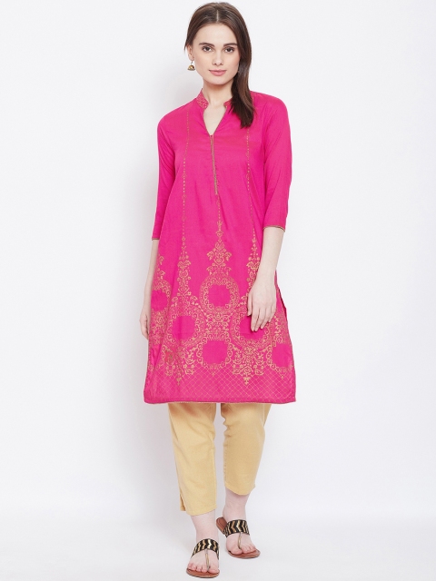 

AASK Women Pink & Gold-Toned Printed A-Line Knee-Length Kurta