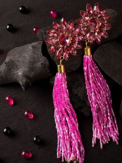 

ANIKAS CREATION Pink & Gold-Plated Handcrafted Floral Drop Earrings