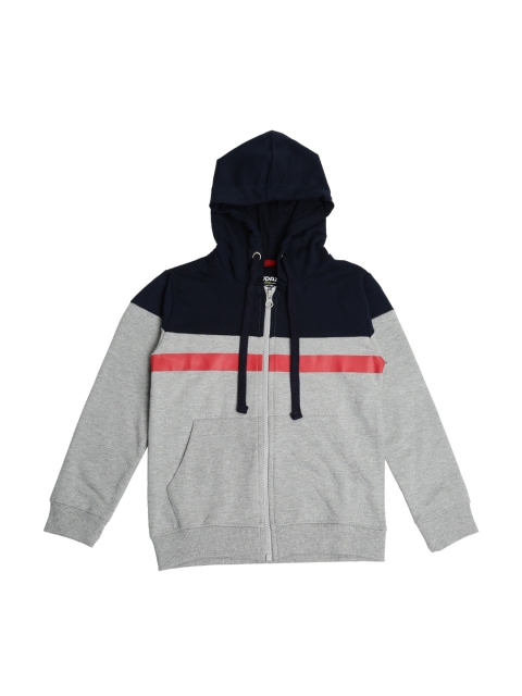 

AUDAZ Boys Grey & Navy Blue Colourblocked Hooded Sweatshirt