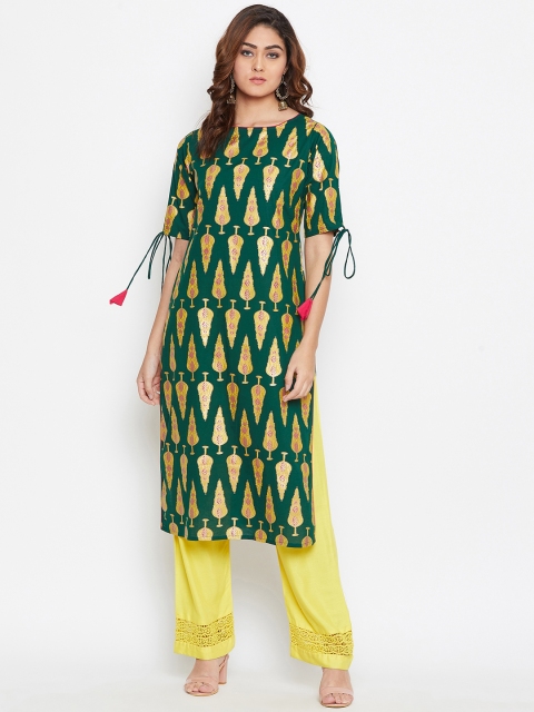

rangeelo rajasthan Women Green & Yellow Printed Straight Kurta