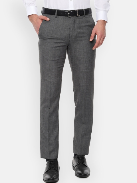 Van Heusen Men Charcoal Grey Slim Fit Self Design Formal Trousers