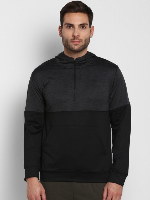 

hummel Men Black & Grey Solid Hooded Sweatshirt