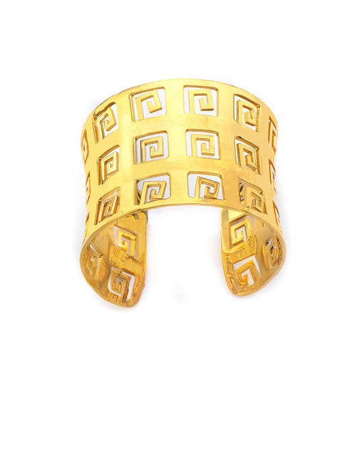 

Inox Jewelry Gold-Toned Greek Design Cut-Out Cuff Bracelet