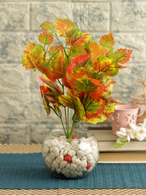 

TIED RIBBONS Orange & Transparent Artificial Plant With Glass Pot & Stones