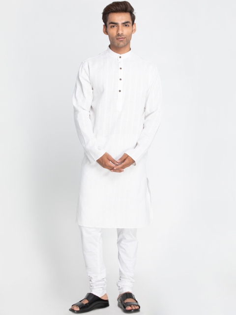 

Lakshya by Manish Men White Striped Straight Kurta