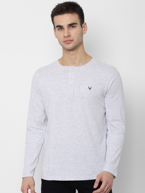 

Solly Jeans Co. Men Grey Melange Solid Henley Neck T-shirt