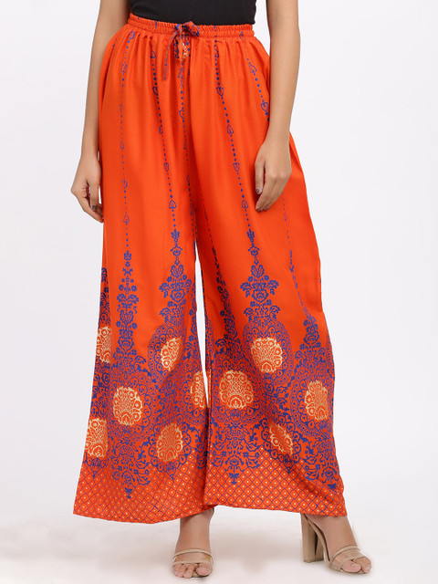 

SOUNDARYA Women Orange & Blue Printed Flared Palazzos