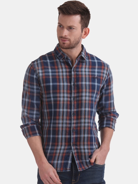 

Cherokee Men Blue & Brown Regular Fit Checked Casual Shirt