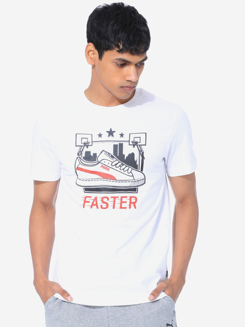 

Puma Men White Printed Round Neck Tee XI