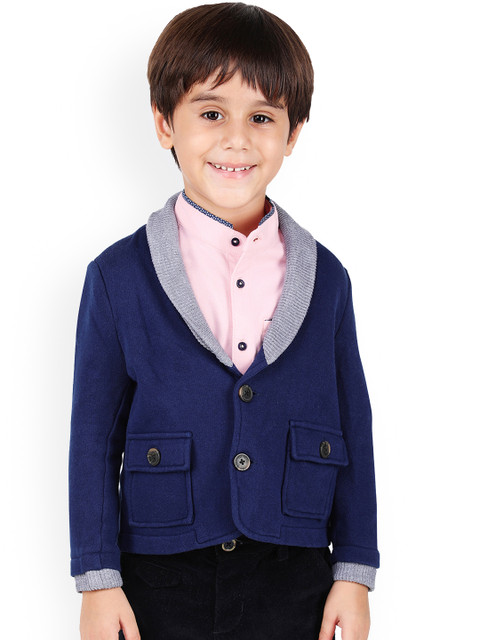 

One Friday Boys Navy Blue Solid Single-Breasted Blazer