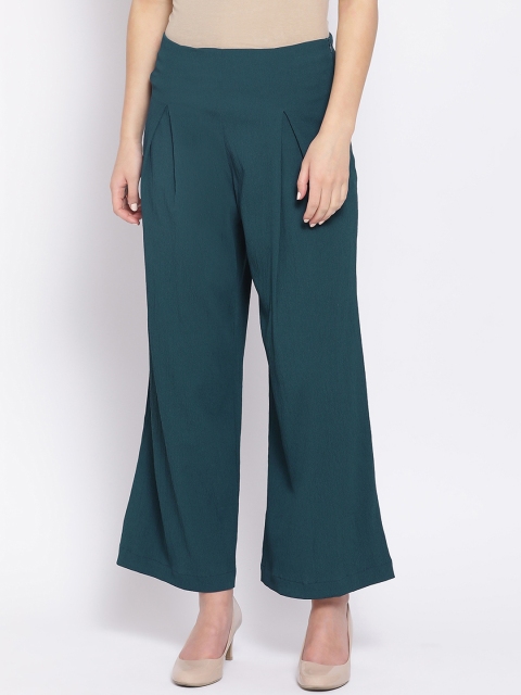 

Oxolloxo Women Teal Green Solid Flared Palazzos