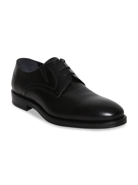 

JOE SHU Men Black Solid Leather Formal Derbys