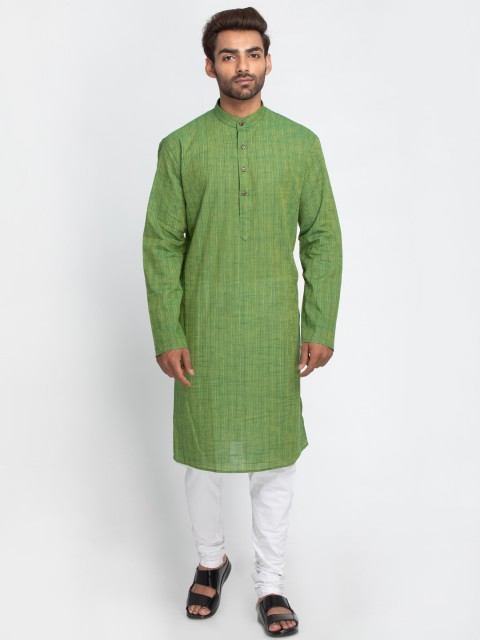 

Lakshya by Manish Men Green Striped Straight Kurta