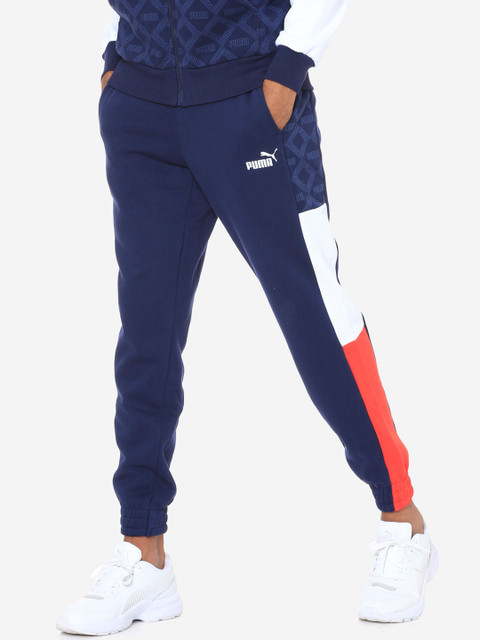 

Puma Men Navy Blue Colourblocked Logo AOP Track Pants