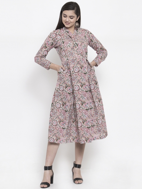 

Ayaany Women Beige Printed Shirt Dress