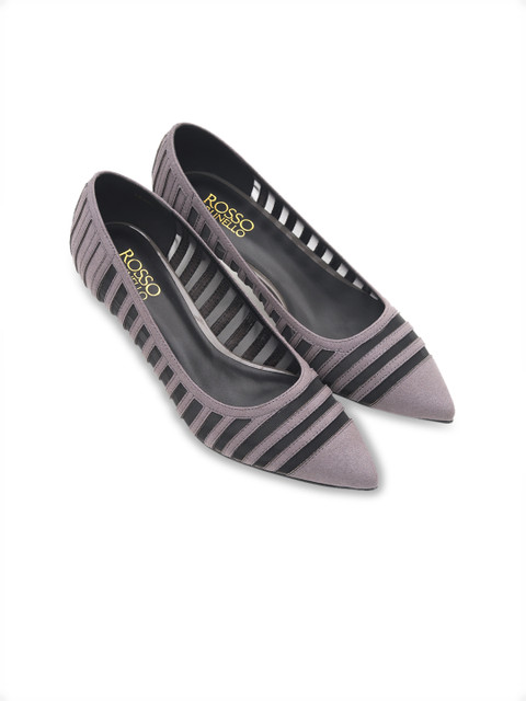 

ROSSO BRUNELLO Women Grey & Black Striped Pumps
