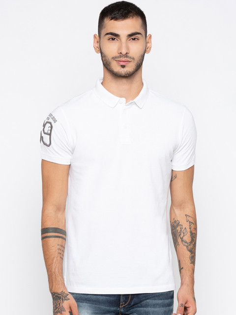 

SPYKAR Men White Printed Polo Collar T-shirt