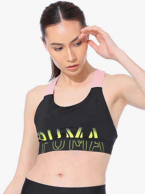 

Puma Black & Yellow Solid Feel It Bra Non-Wired Non Padded Sports Bra