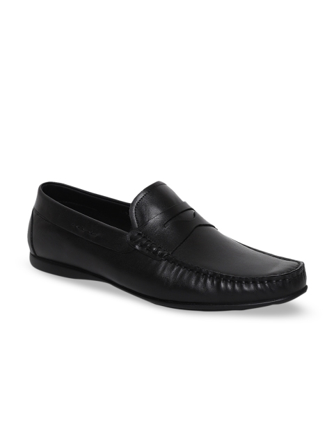 

JOE SHU Men Black Solid Leather Formal Loafers