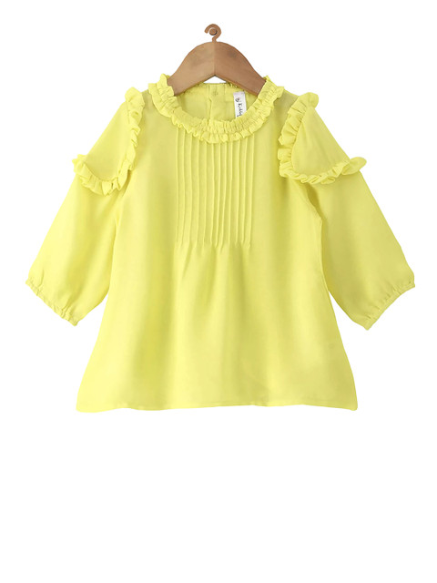 

KiddoPanti Girls Yellow Solid A-Line Top